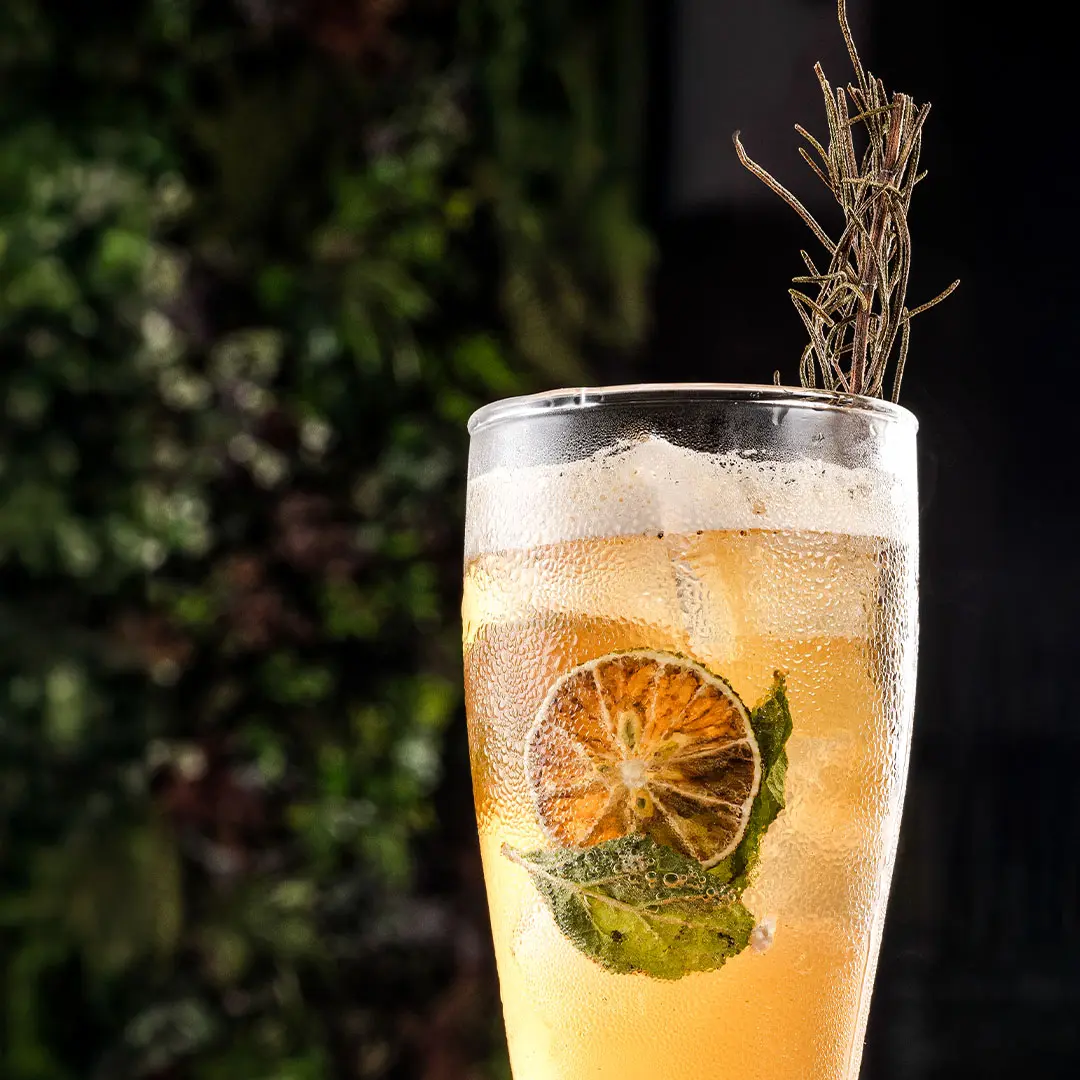 Old fashioned garnished with orange twist